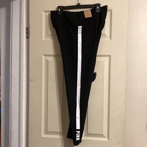 NWT Pink Cotton High Waist Full Length Legging - Pure Black/Foil stripe - Picture 9 of 14